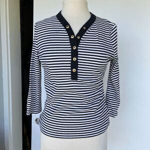 VTG Y2K LRL Ralph Lauren Striped Henley Shirt Brass Snaps Striped M